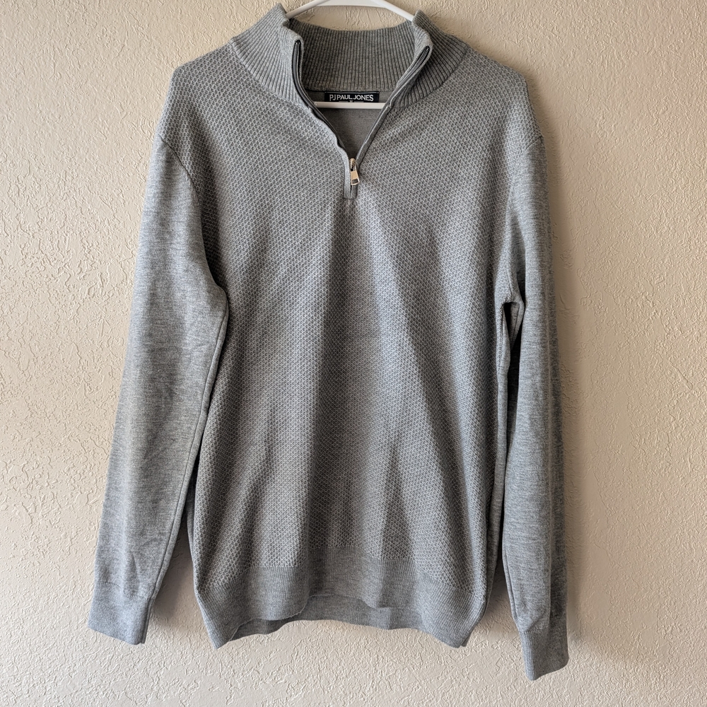 Men's Classic Gray Zip-Up Sweater 0114 - Picture 3 of 5